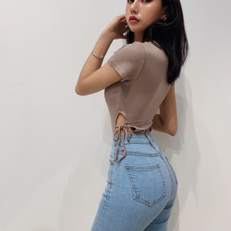 Sexy Round Neck And High Waist Tie Shirt