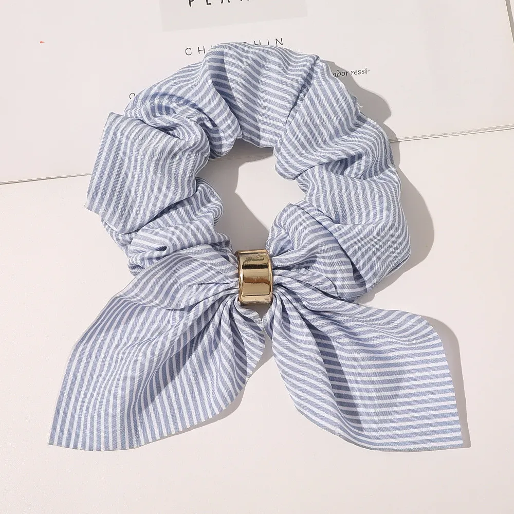 Chiffon Metal Buckle Large Intestine Ring Female OL Hair Accessories - Light Blue