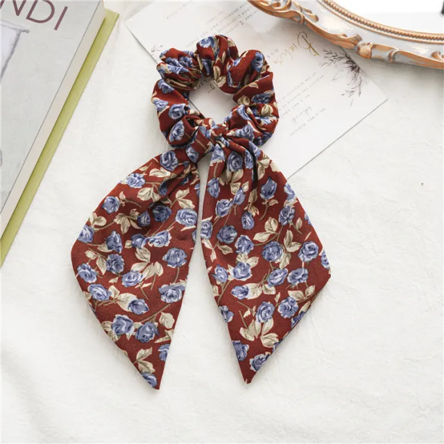 Japan And South Korea Tied Hair Female Cloth Bunny Ear Hair Ring Flower Caramel Color - Shop at LoveMi