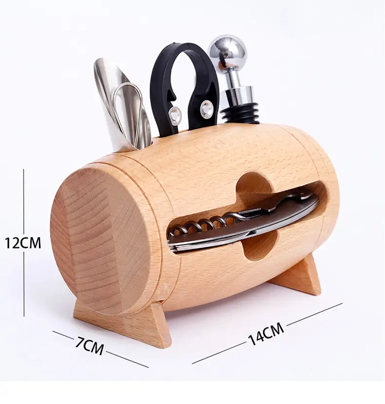 Creativity Wine Corkscrew Set 4 Piece Wooden Swing Stand