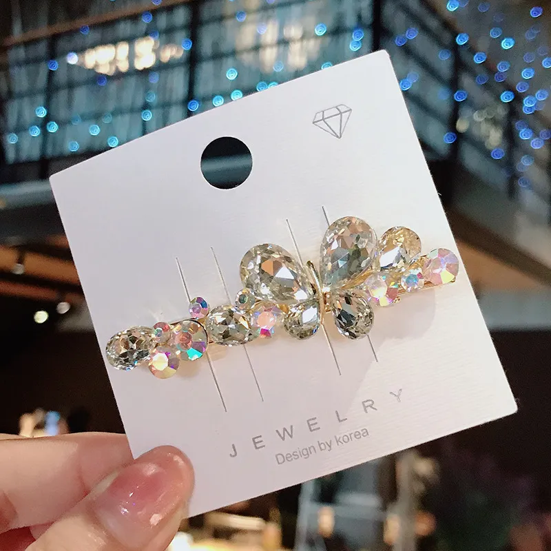 Color Butterfly Big Czech Diamond Hairpin - White
