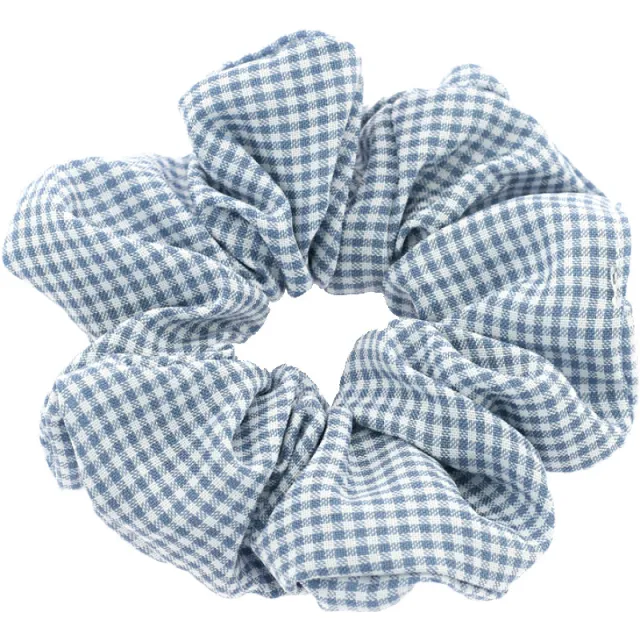 Pig Intestine Hairband Checked Fabric Elastic Rubber Band Light Blue - Shop at LoveMi