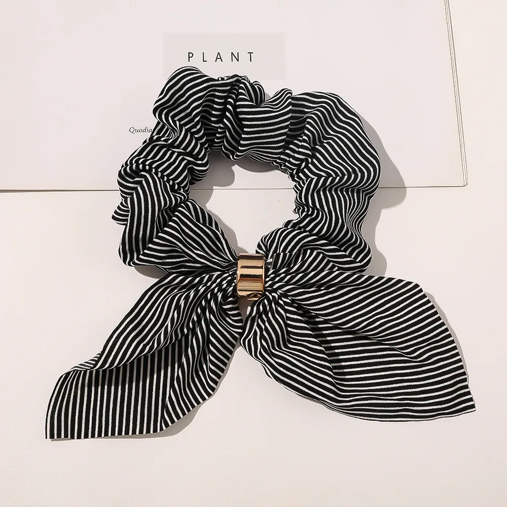 Chiffon Metal Buckle Large Intestine Ring Female OL Hair Accessories - Black