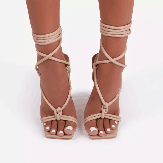 High Heeled Sandals With Square Head Fish Mouth Women Apricot - Shop at LoveMi