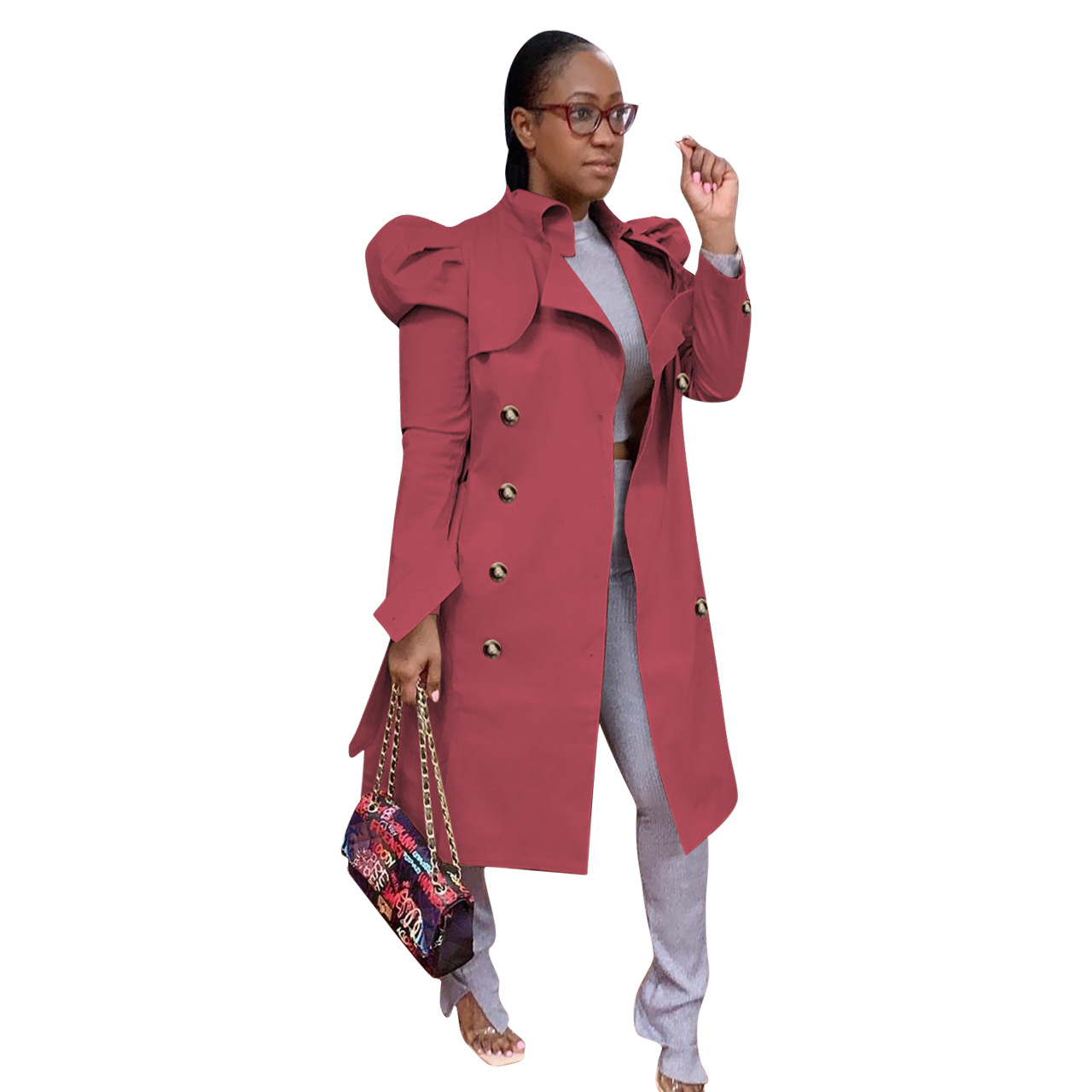 Pure Color All match Long Trench Coat Women's Clothing Pink - Shop at LoveMi
