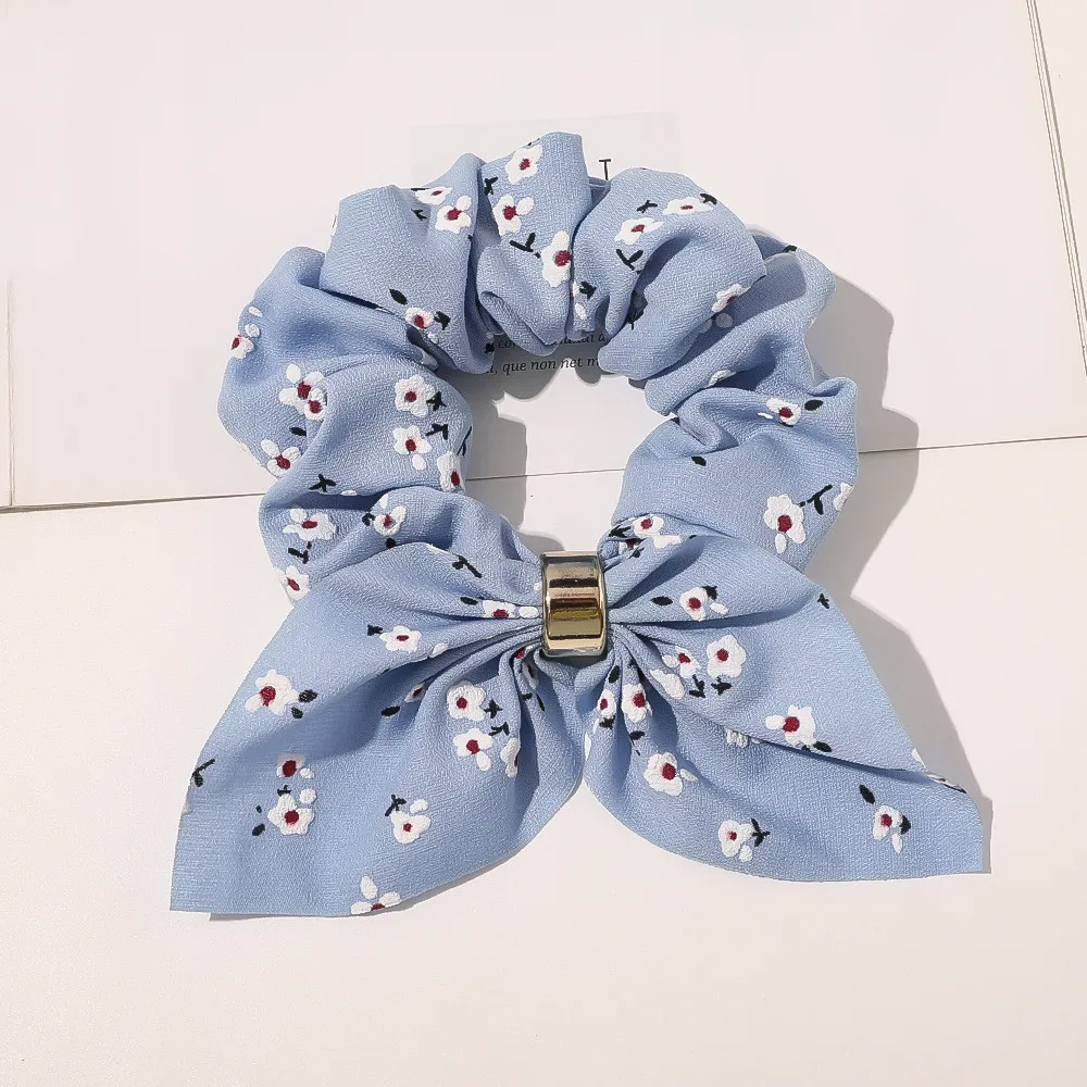 Chiffon Metal Buckle Large Intestine Ring Female OL Hair Accessories - Blue