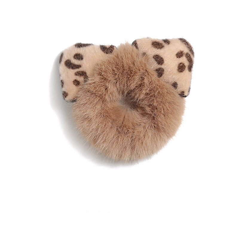 Tie up Antlers Plush Hair Ring Rabbit Ear Rubber Band Leopard - Shop at LoveMi