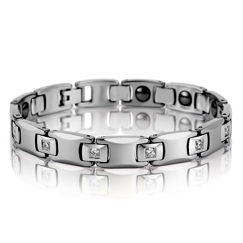 Tungsten Steel Inlaid CNC Zircon Couple Magnet Bracelet