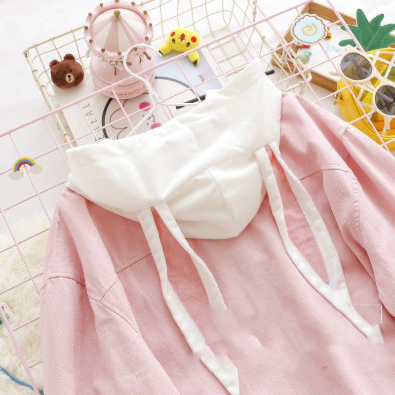 Soft Sister Girly Style Childlike Cute Cute Rabbit Embroidery Long Ears Hooded Loose Overalls