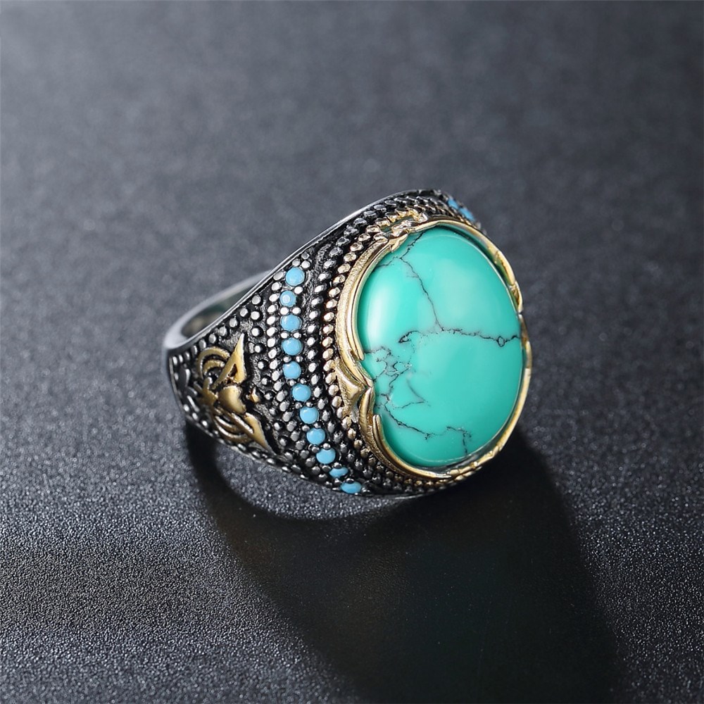 Personalized Retro Turquoise Men's New Titanium Steel Ring