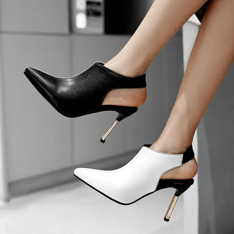 Fashion Colorblock Pointed Toe Stiletto High Heel Sandals - White
