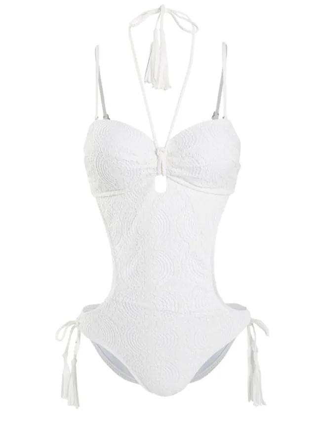 One piece Bikini Sexy Cover Belly Hot Spring Swimsuit White - Shop at LoveMi