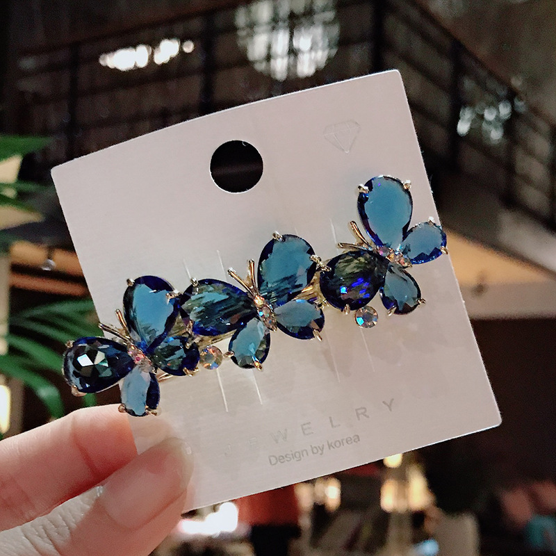 Korean Fashion Rhinestone Crystal Butterfly Hairpin Butterfly Blue - Shop at LoveMi