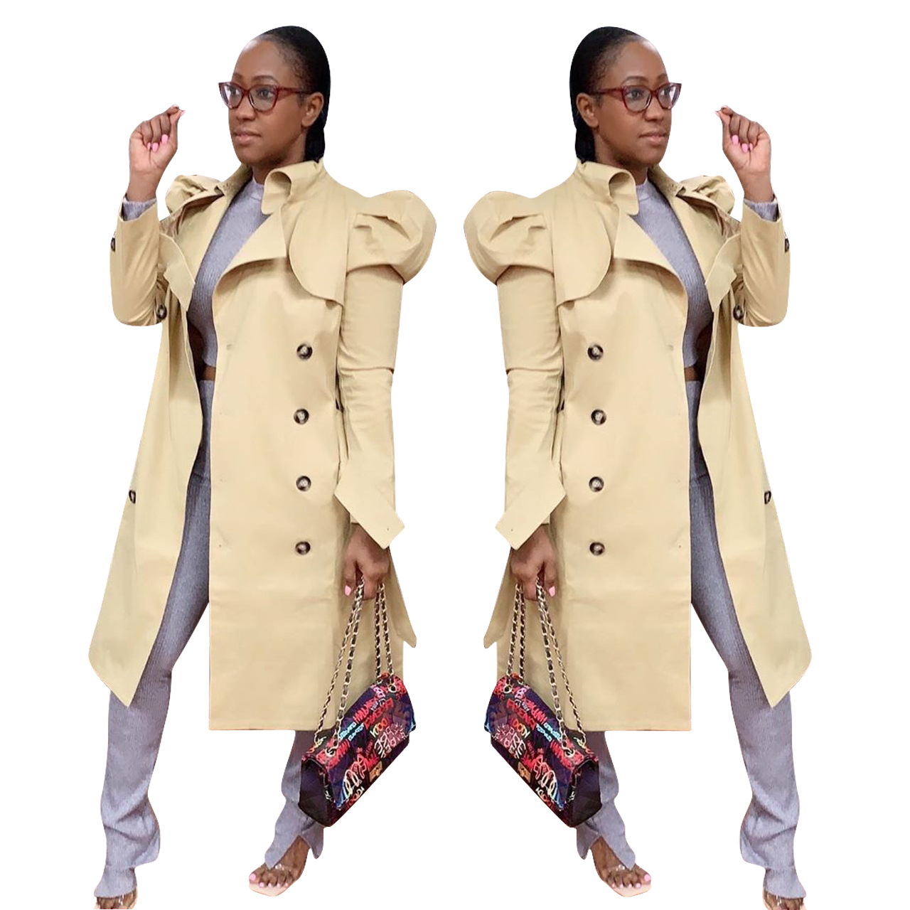Pure Color All-match Long Trench Coat Women's Clothing