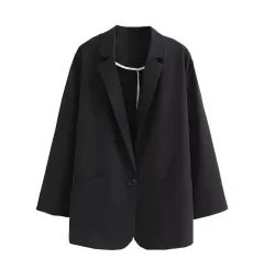 Small Suit Loose And Versatile One Button Suit Collar Casual Jacket - Black - View 1