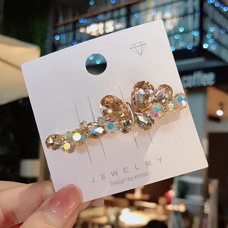 Color Butterfly Big Czech Diamond Hairpin - Champagne