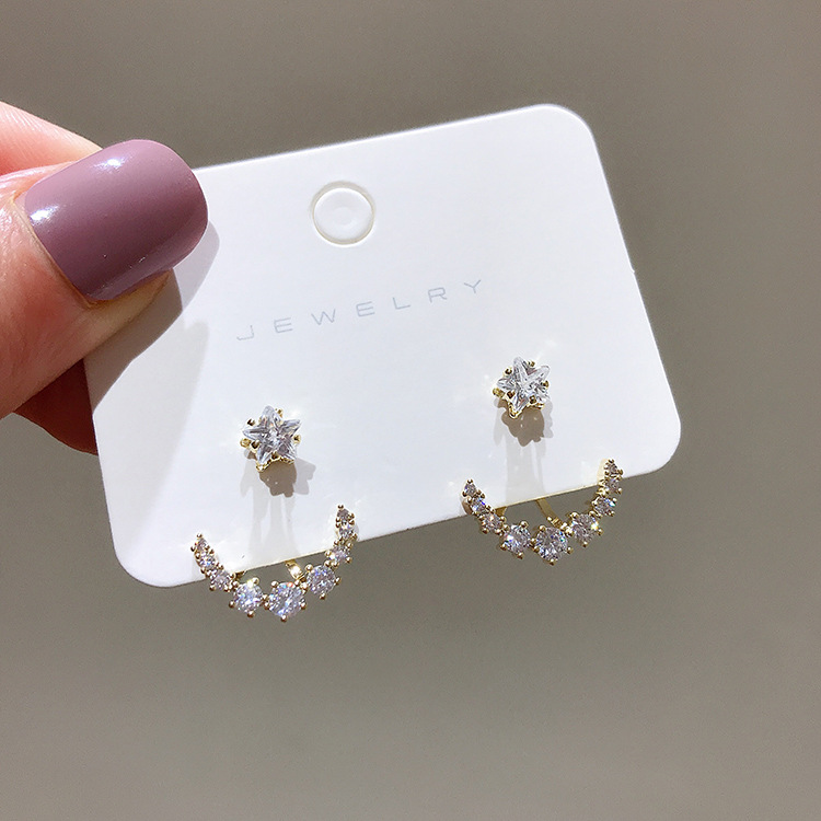 925 Silver Needle Zircon Starmoon Earrings