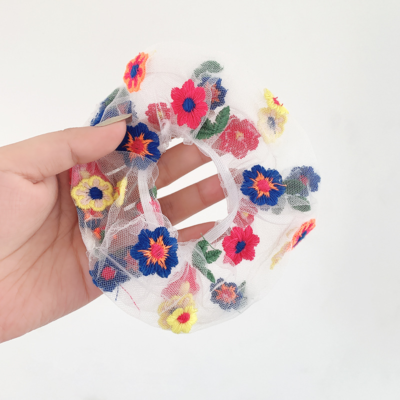 Super Fairy Embroidery Flower Mesh Hair Tie White - Shop at LoveMi