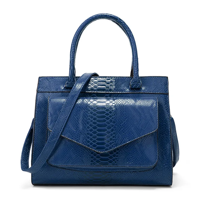 European and American Women's Snake Print Handbag - Blue