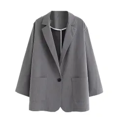 Small Suit Loose And Versatile One Button Suit Collar Casual Jacket - Grey - View 1