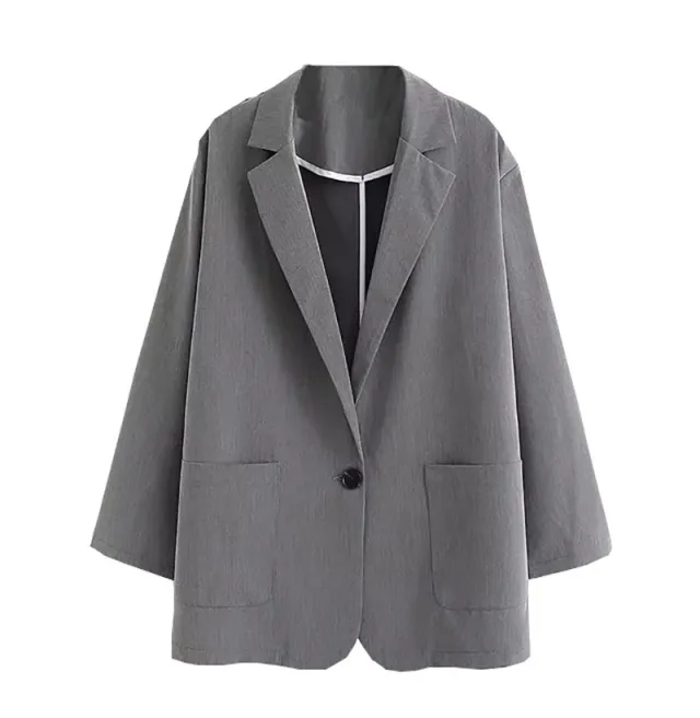 Small Suit Loose And Versatile One Button Suit Collar Casual Jacket Grey - Shop at LoveMi