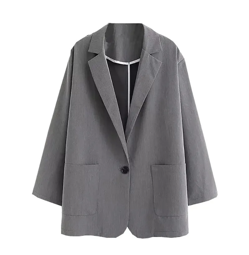 Small Suit Loose And Versatile One Button Suit Collar Casual Jacket - Grey