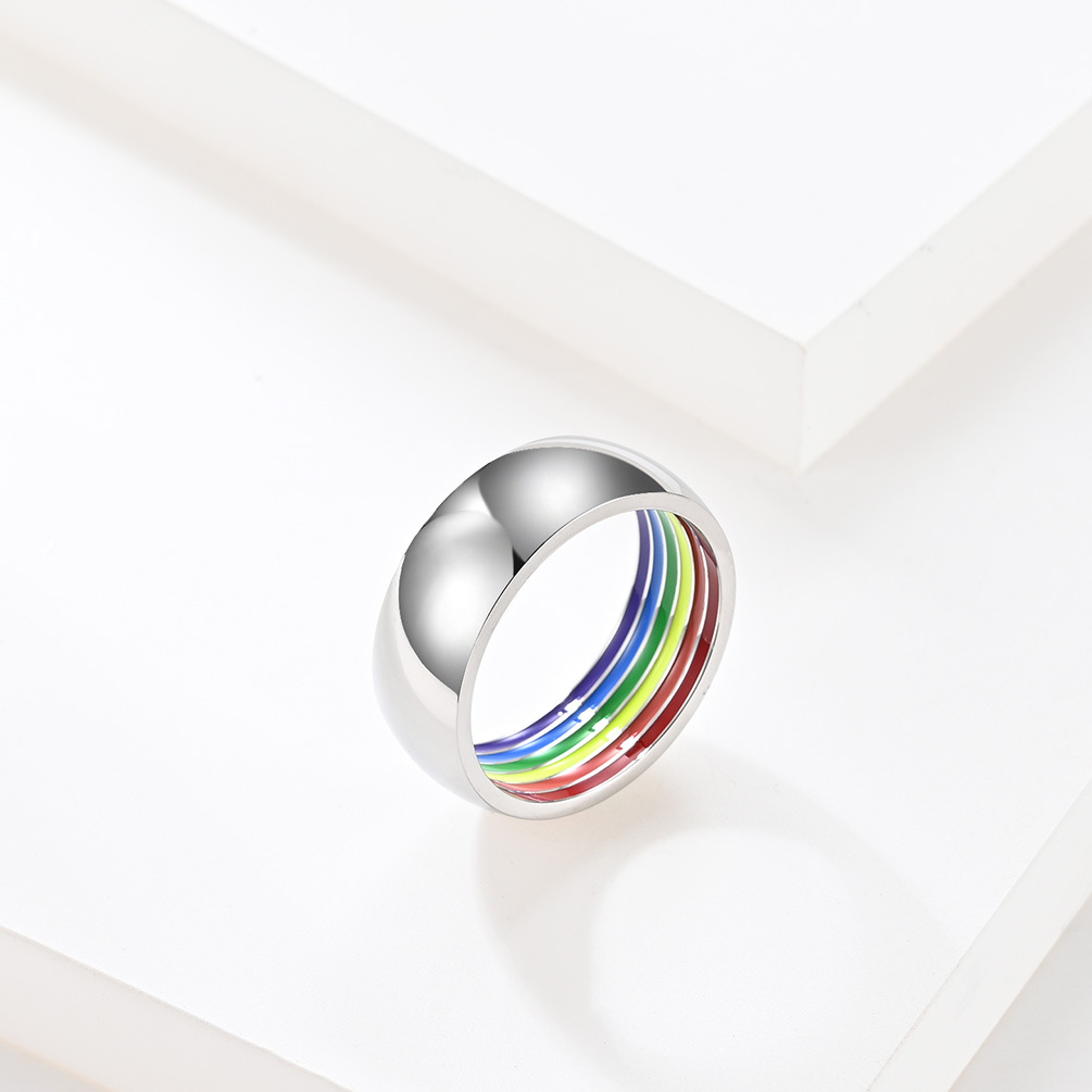 Rainbow Flag Titanium Steel Outer Inner Epoxy Pull Pull Pattern Gay Ring