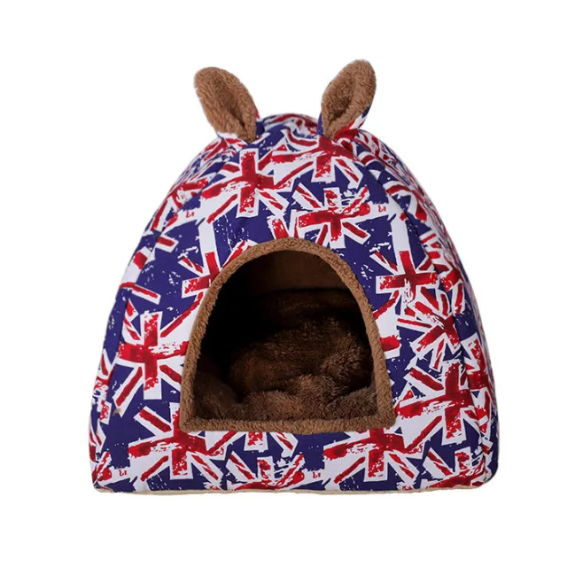 Pet Kennel House Winter Warm Rabbit Ears Cat Litter Pad Closed Yurt Flag Blue - Shop at LoveMi