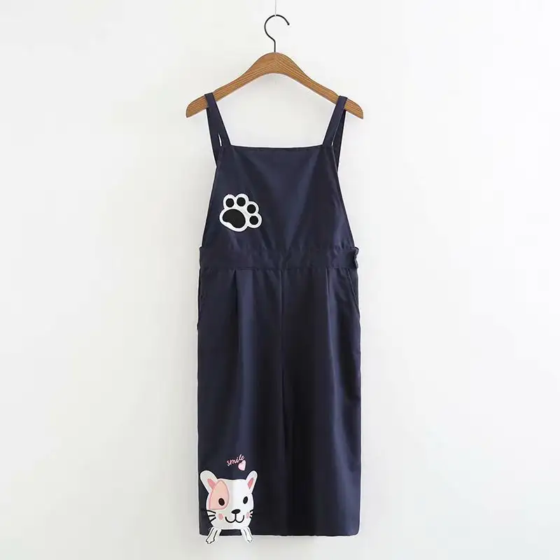 Embroidered Schoolgirl Bib Wide Leg Pants