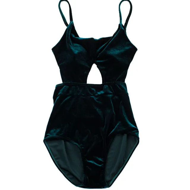Velvet Green Retro Cover Belly High Waist Conservative One Piece Swimsuit Women Green - Shop at LoveMi