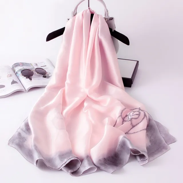 All Match Spring, Autumn And Winter Silk Scarf Women Thin Scarf Pink Beige - Shop at LoveMi