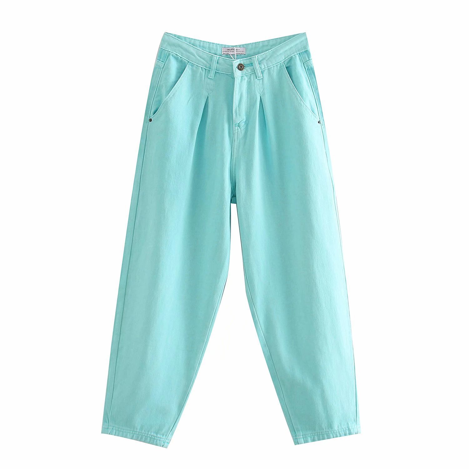 High Waist Washed Pleated Jeans Roll up Radish Pants Blue - Shop at LoveMi