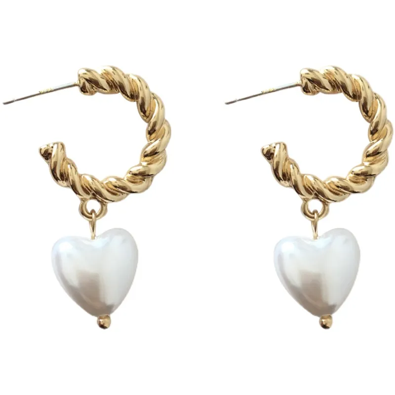 Pearl Love Earrings Simple Personality C-Shaped Twist Earrings - Silver Needle Earrings