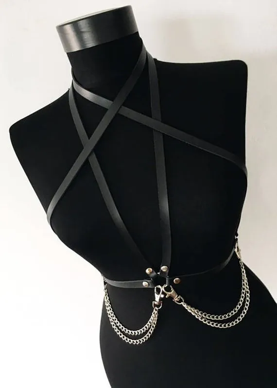 Fashion Personality Leather Chain Bra Accessories Black - Shop at LoveMi
