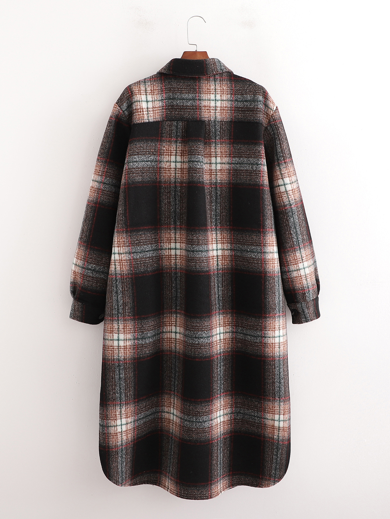Women's Slim Dark Brown Woolen Plaid Jacket