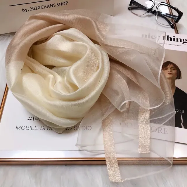 Thin Silk Color Matching Fashion Silk Scarves Champagne - Shop at LoveMi
