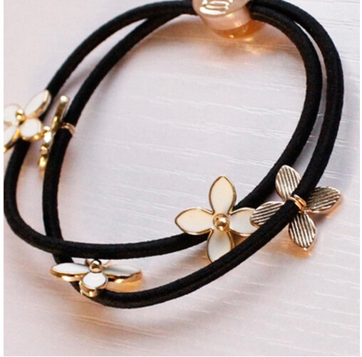 Alloy Flower Alloy Four Leaf Clover Rubber Band White - Shop at LoveMi