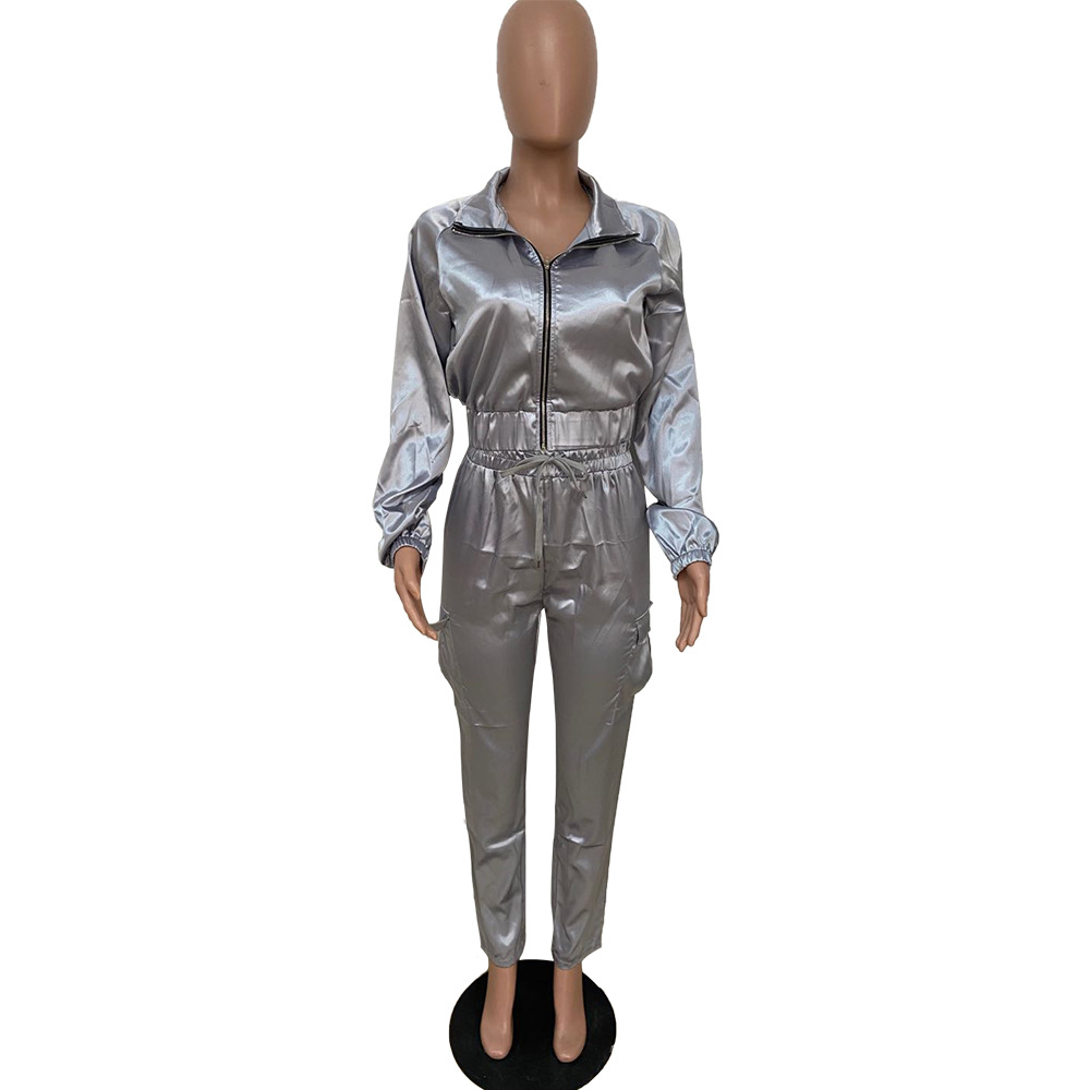 Women's Stretch Metallic Cardigan Tight Set