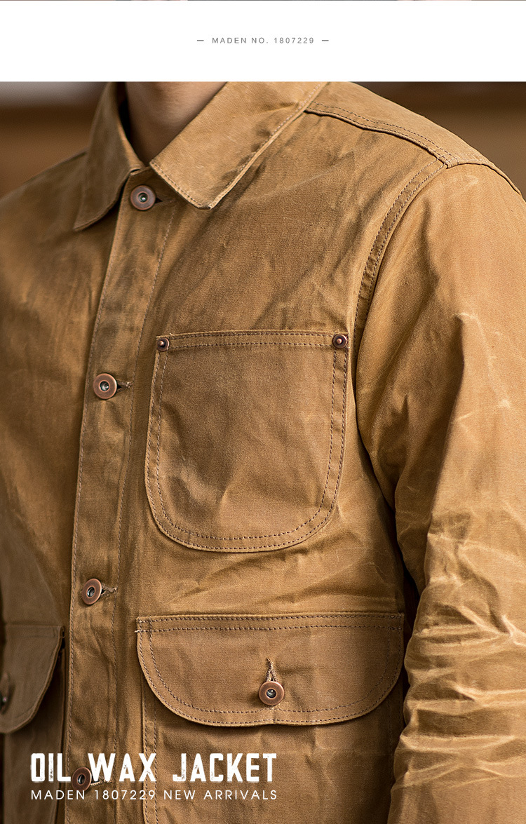Japanese Retro Heavy Oil Wax Canvas Jacket Replica Slim Jacket