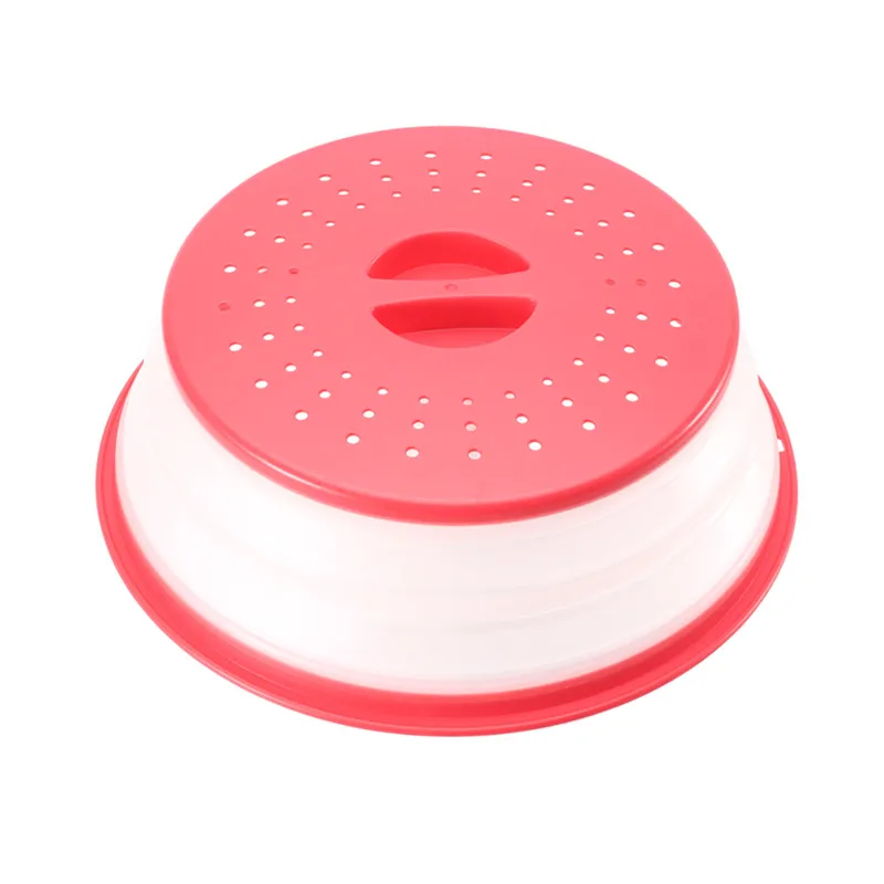 Collapsible Microwave Ovens Cover Food Storage Fresh-keeping Cover Fruit Vegetables Colander Strainer Lid Drain Basket - Red