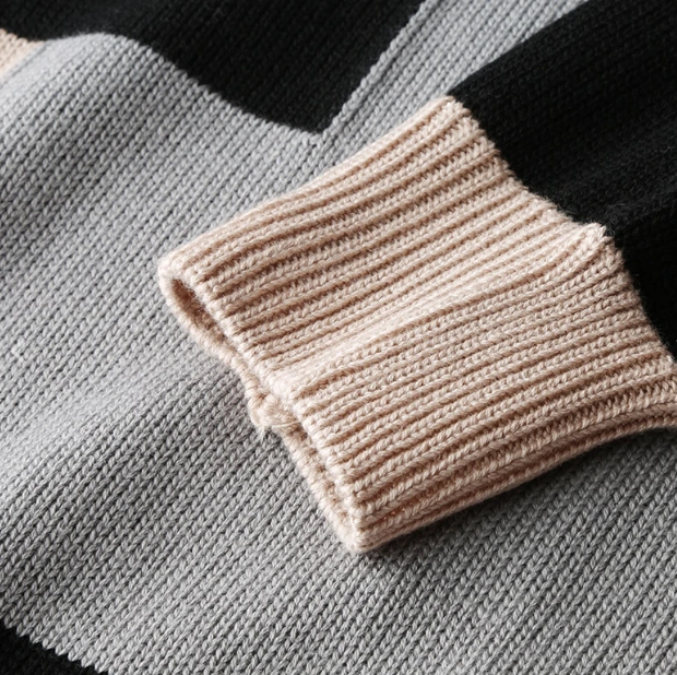 Contrasting Round Neck Pullover Long Sleeve Sweater