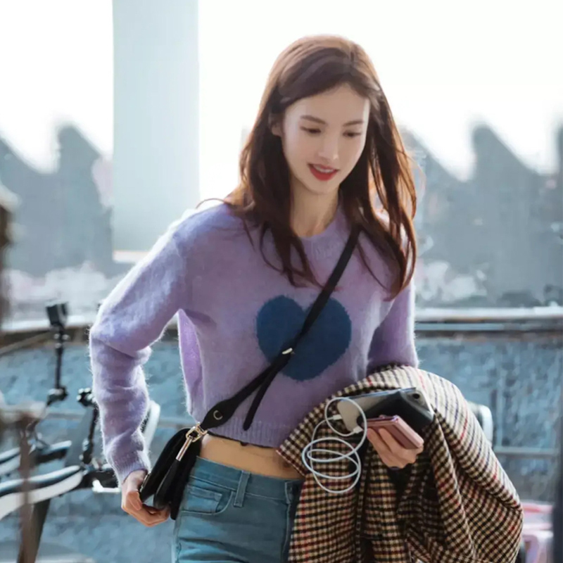 Women's Purple Love Loose Long-sleeved Sweater