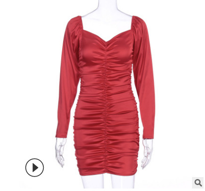 European and American style new tube top long sleeve pleated dress