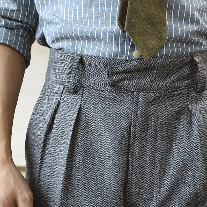 Men's Wool Woolen High-Waisted Loose Trousers
