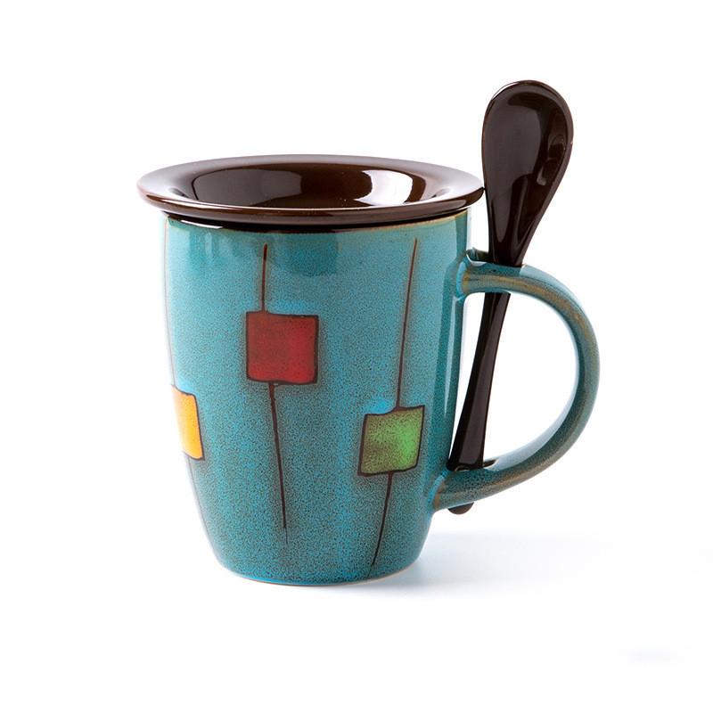 Creative Coffee Cup Milk Cup Mug With Lid Spoon Office Tea Cup