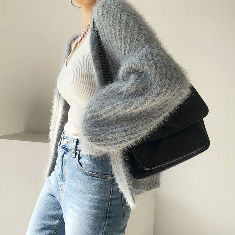 Mink Velvet White and Western Style Long-sleeved Sweater Cardigan