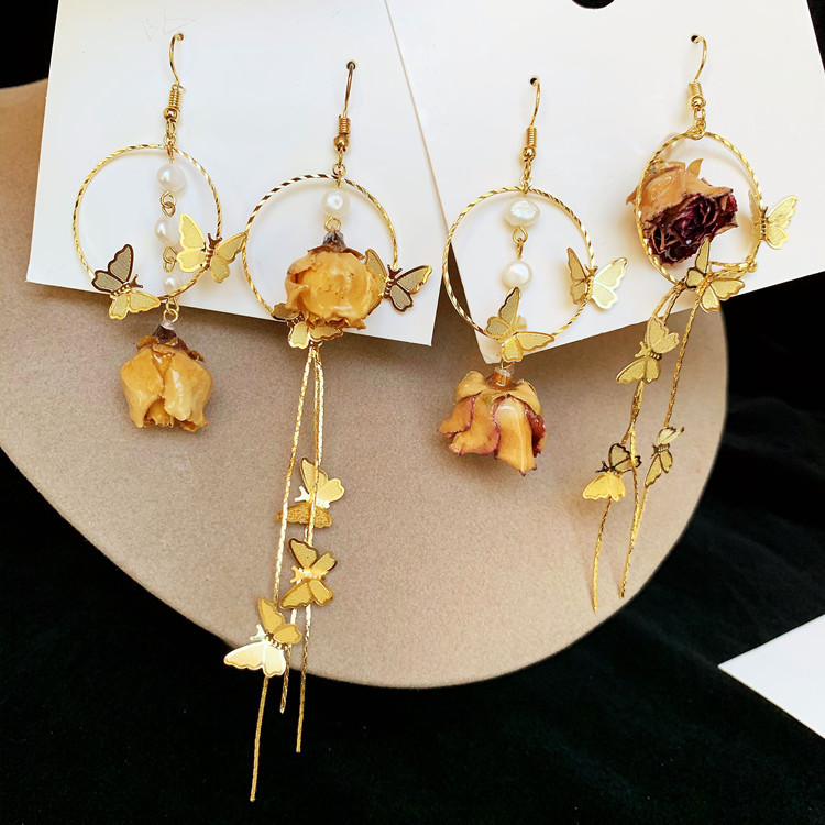 Temperament Long Asymmetric Butterfly Earrings