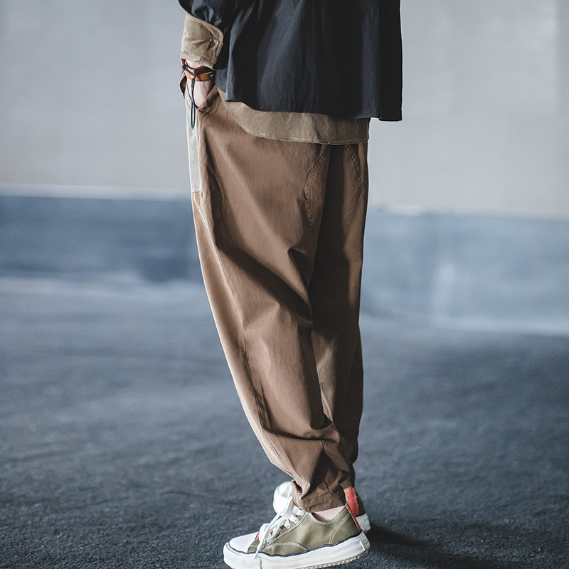 Retro Loose Stitching Drawstring Autumn Contrast Casual Pants