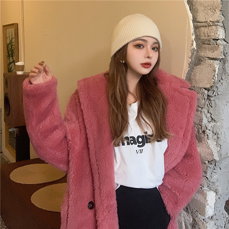 Temperament All-match warm Plush Mid-length Coat