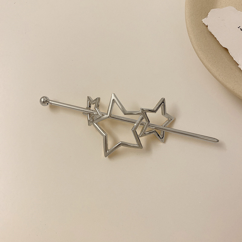Metallic Cold Wind Simple Modern Hairpin Five Pointed Silver Stars - Shop at LoveMi